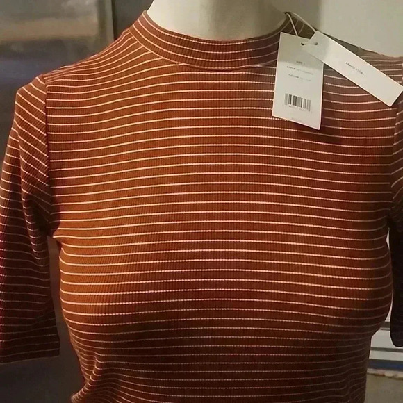 VINCE WOMEN'S RIB STRIPE SHORT SLEEVE CREW NECK TOP SIZE S - Picture 2 of 5